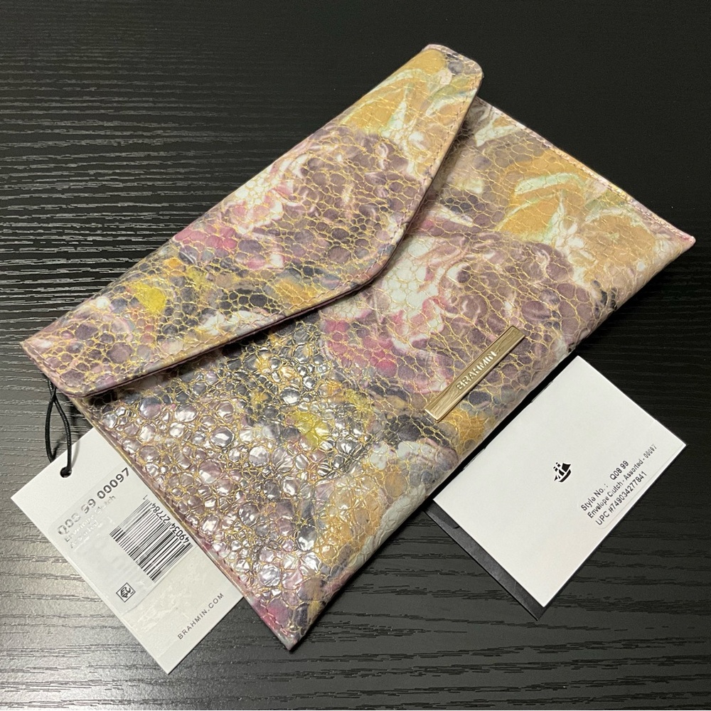 Brahmin Envelope Clutch MUTED VICTORIAN FLORAL Print Leather NWT UNIQUE